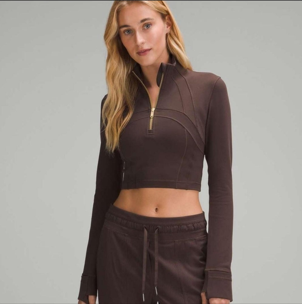 Lululemon Define Cropped jacket Half ZipLuon espresso Gold zipper Size 2